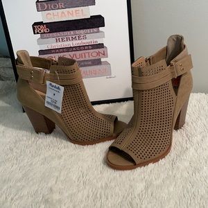 Restricted Taupe Open Toe Bootie